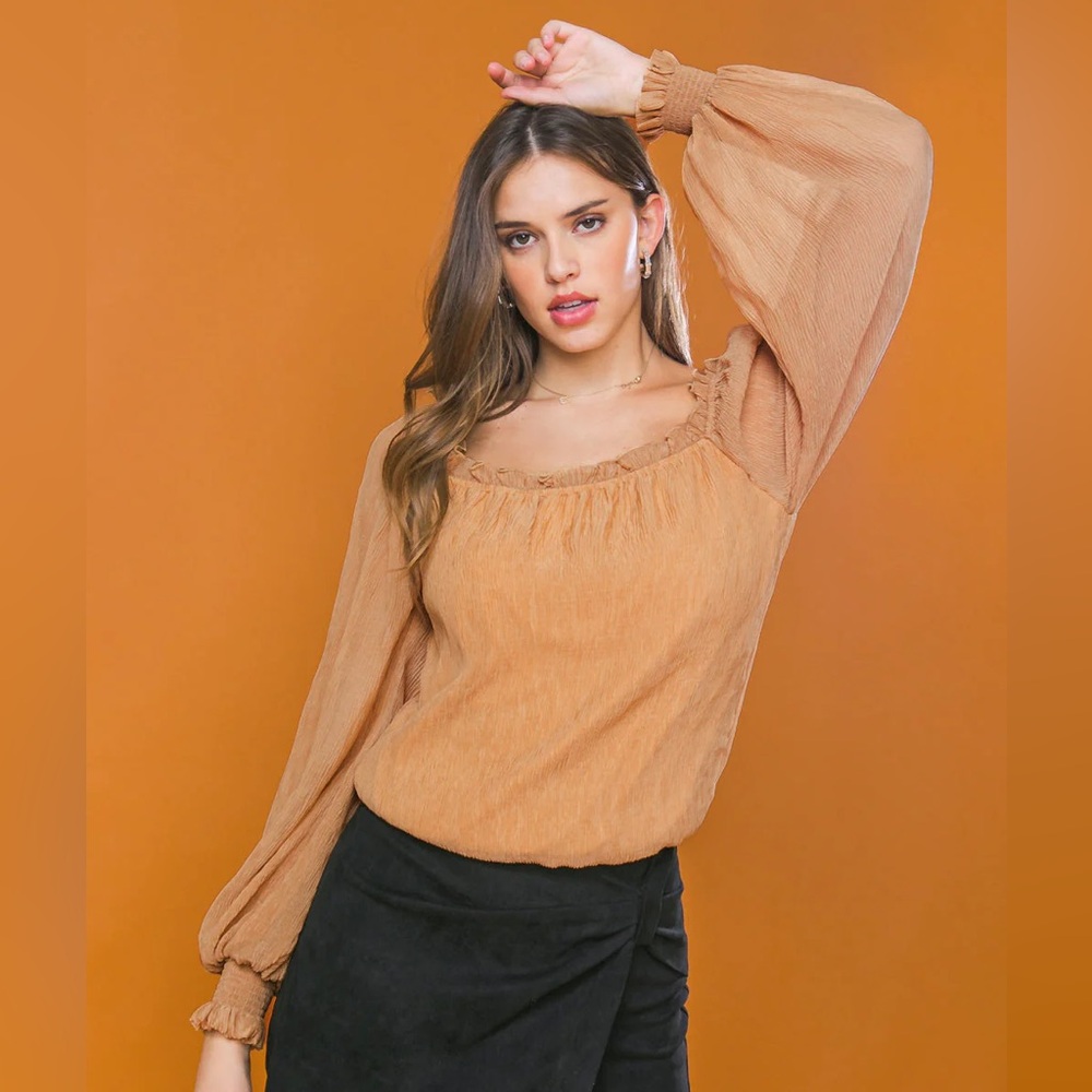 Jealous Tomato gold crinkle-fabric top